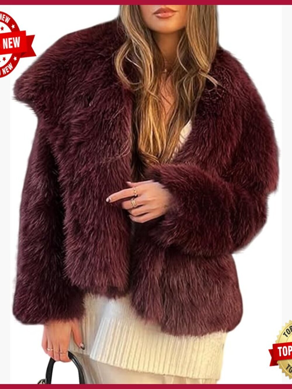 Faux Fur Jacket Short Length Open Front Lapel Collar Winter Warm Coat